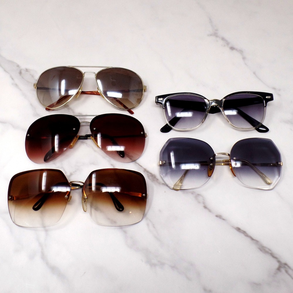 Vintage Sunglasses Lot, Aviator & Oversized Retro Bundle of 5 Glasses